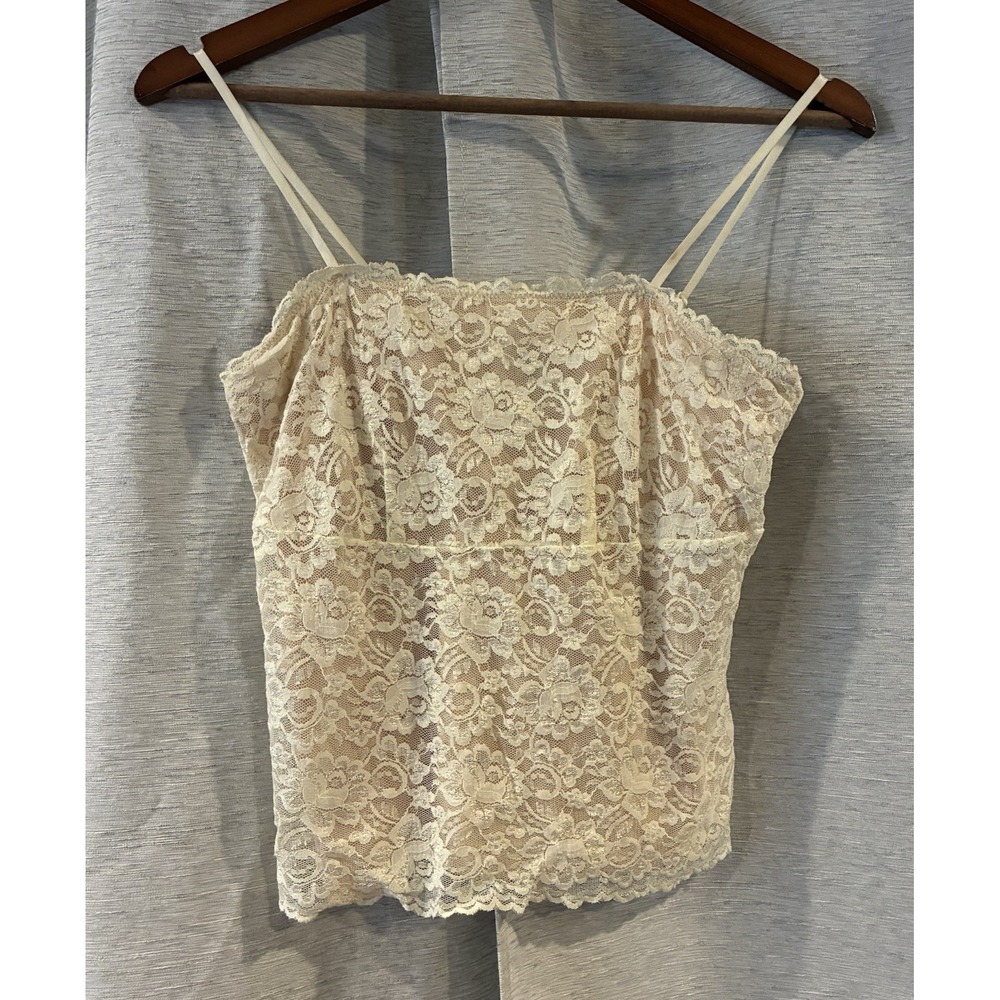 Y2K New York & Company Beige Lace Cami Top Size S Adjustable Straps